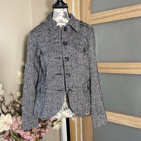 Relativity Womens Jacket Size L Black White Fitted Button Up Spring Fall Coat - Picture 1 of 7